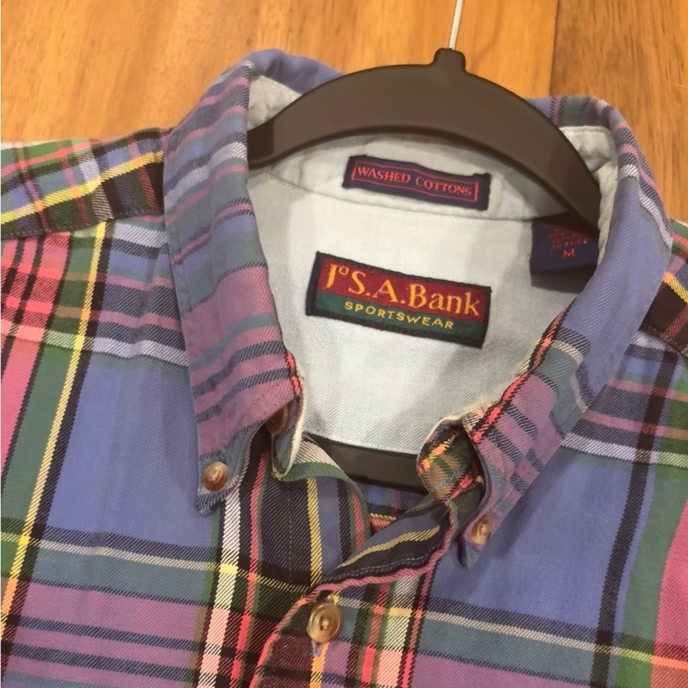 Vintage 90s Jos. A. Bank Washed Cotton Plaid Button Down Shirt -  Mens M/L